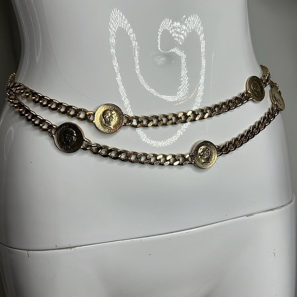 36” Chain and Embossed Coins Adjustable Chain Belt Necklace